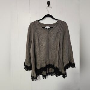 Hearts Desire Lace Linen Tunic Black Lace Trim MARIE GRAY